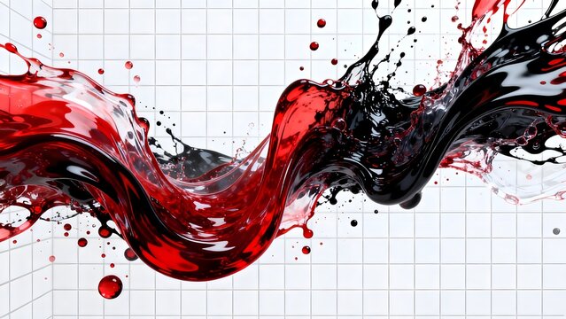 Red and black liquid splash against tiled background