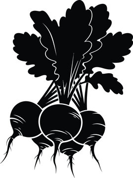 Group of radishes with roots and leaves black silhouette icon, a versatile graph