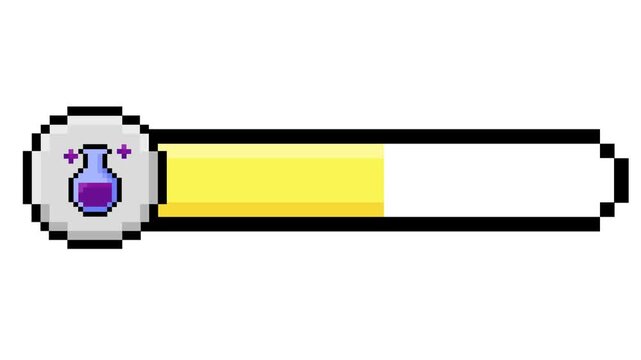 Retro pixel art game interface element a status bar with a magical potion icon, showing progress or health