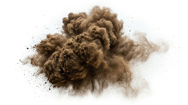 Brown dust cloud explosion with debris particles