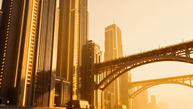 Modern cityscape with illuminated skyscrapers