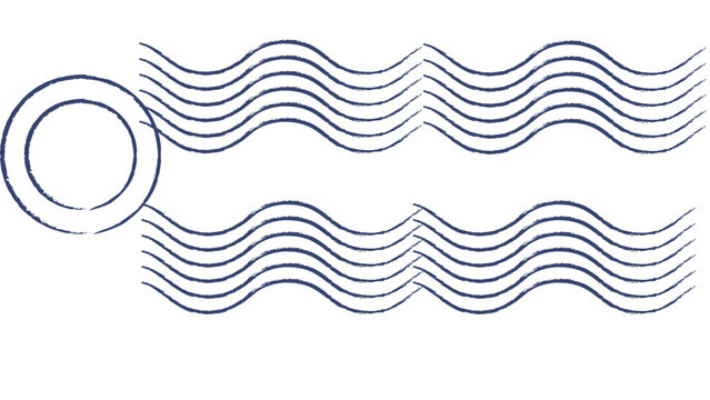 Graphic pattern displays a single circular ring next to two horizontal rows of wavy parallel lines on a plain white background, providing a clean minimalist design for creative artistic projects.