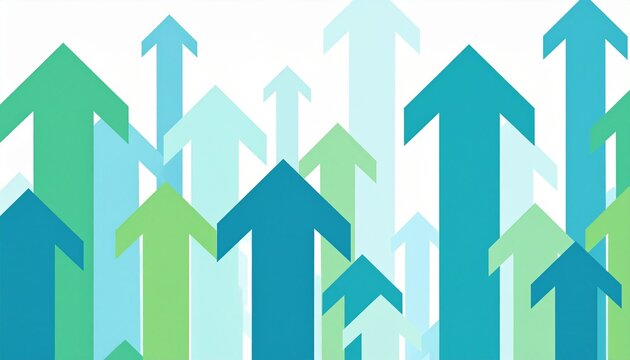 Abstract background of upward-pointing arrows in shades of blue and green, symbolizing growth, progress, and success