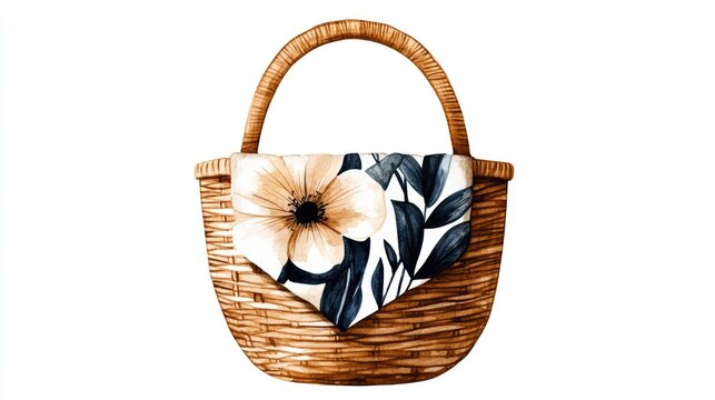 Watercolor wicker basket floral bag