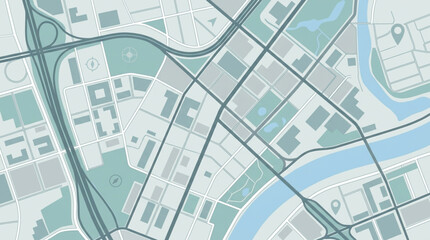 City Map With Roads and Waterways Detailed Aerial View. © Windi