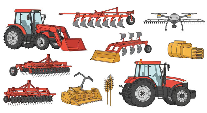 Collection of Modern Agricultural Machinery and Equipment.