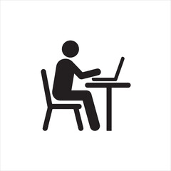 Fototapeta premium Black silhouette of a person sitting at a desk working on a laptop
