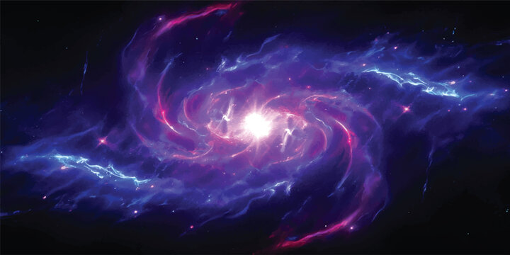 An abstract futuristic wallpaper featuring glowing blue and purple plasma waves swirling in a digital space of light and fractal energy