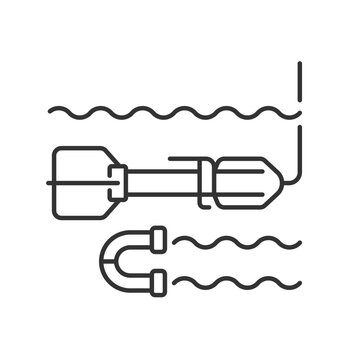 Marine magnetometer linear icon. Scientific instrument used to measure magnetic field strength. Thin line customizable illustration. Contour symbol. Vector isolated outline drawing. Editable stroke