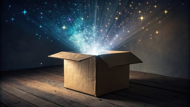 Mystery box opening with sparkling stars