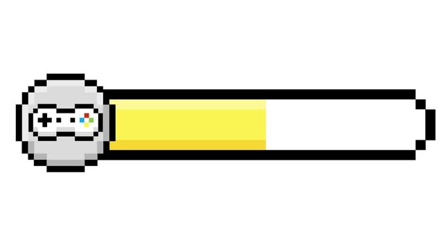Classic pixel art loading bar with gamepad icon representing player progress or status in a retro game, digital interface element