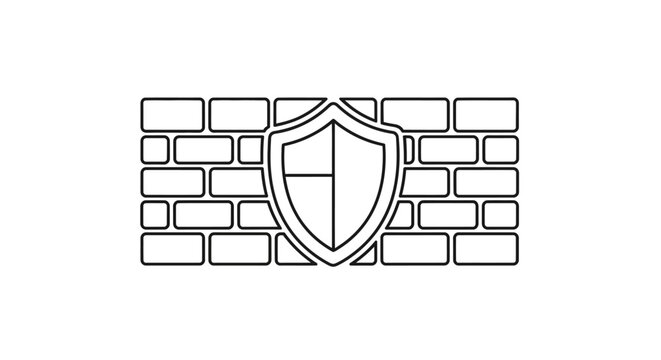 Shield and Brick Wall Icon: Cybersecurity, Protection, Security, Digital Defense