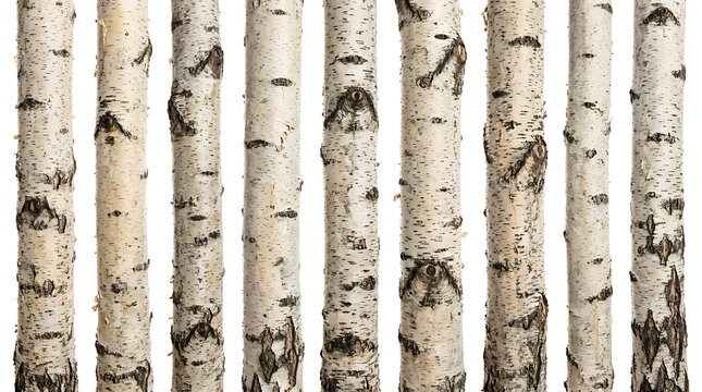 Vertical Birch Tree Trunks Pattern Texture Isolated Against A Solid White Background View