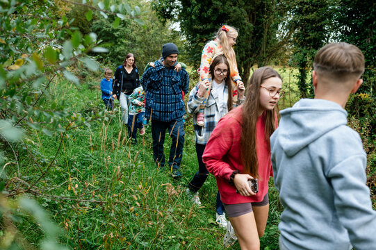Family walks in nature, Co. Kildare with horses and 7 children