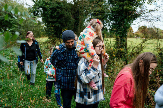Family walks in nature, Co. Kildare with horses and 7 children