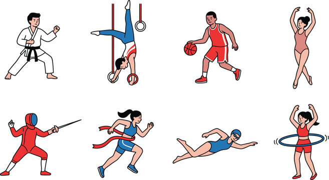 Illustration of eight different sports activities Vector