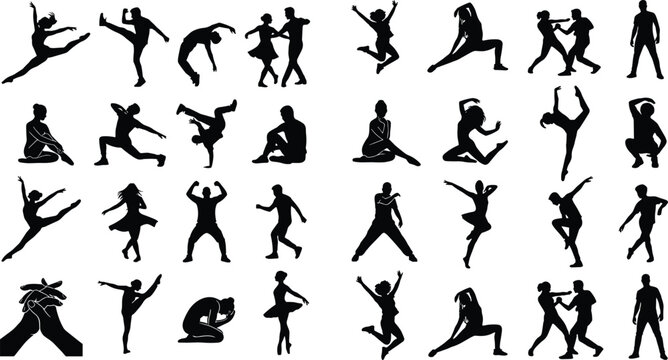 Dynamic Dance and Acrobat Silhouette Collection with Ballet and Modern Poses