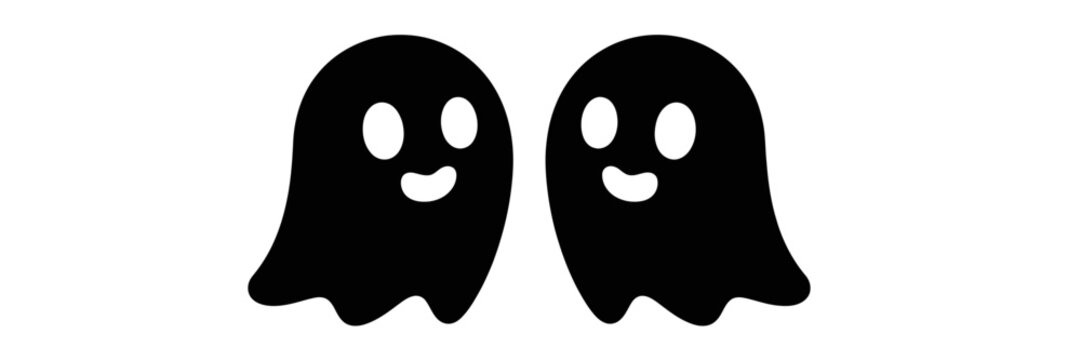 Cute Ghost Cartoon Characters Silhouette - Minimalist Halloween Spooky Pacman Style Mascot Graphic for Festive Designs