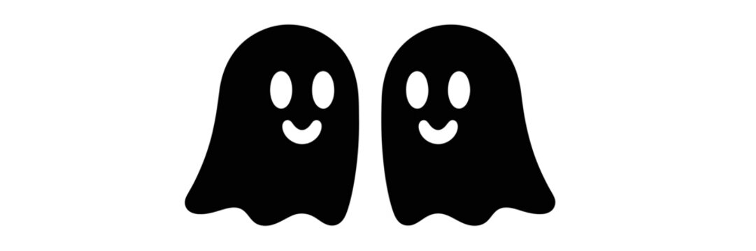 Cute Ghost Cartoon Characters Silhouette - Minimalist Halloween Spooky Pacman Style Mascot Graphic for Festive Designs