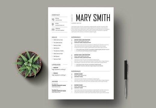 Minimal Black White CV Resume