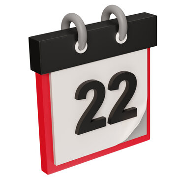 Calendar with 22 date on red and white page, business planning concept
