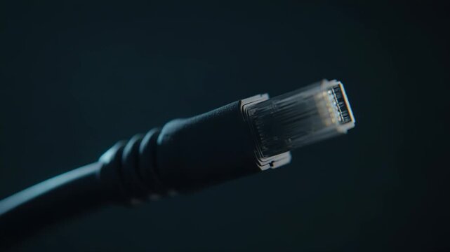 Ethernet cable transmitting high speed digital information across a global network. Featuring glowing data packets and a high tech connection. Symbolizing modern communication and advanced technology