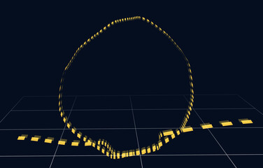 未来的な黄金リボンが空間をループしながら軌道を描くサイバーパンク風3DCG抽象背景イラスト © j