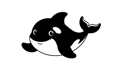 Cute Killer Whale Cartoon Vector Illustration Adorable Orca Character on White Background © Nobab