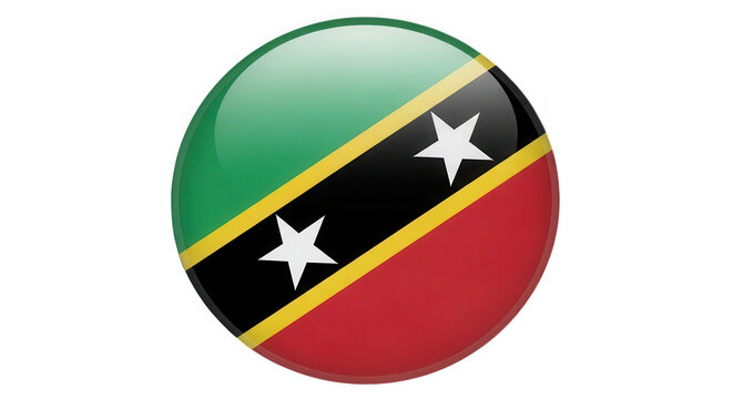 Glossy round icon with the national flag of saint kitts and nevis isolated on transparent background