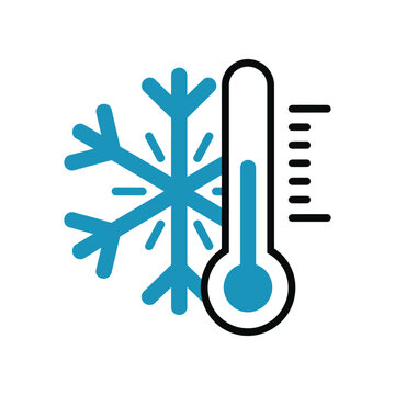 Cold icon vector Winter illustration sign freezing symbol and thermometer logo representing low temperature icy weather and climate control concept modern vector design.