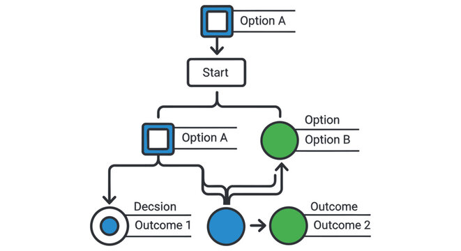 Flowchart illustrating a decision making process with multiple outcomes