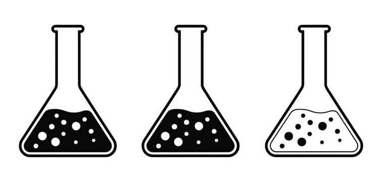 Conical Flask Assay tube and Medical test tubes icon set chemistry equipment Erlenmeyer flask sign chemical flasks bottles laboratory glassware and scientific tools vector illustration design.