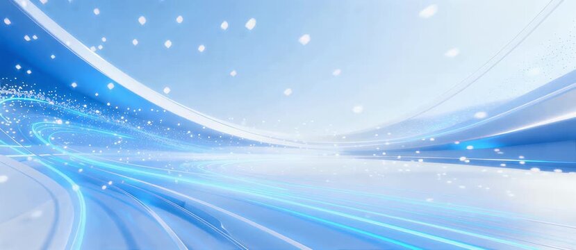 Dynamic abstract blue background featuring glowing light trails and flowing digital particles, symbolizing high-speed data transfer and futuristic tech concepts