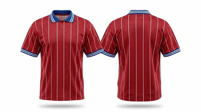 Classic striped polo shirt design, retro football jersey mockup front and back view isolated