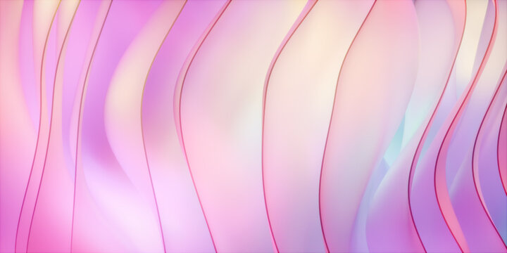 Abstract background of colored wavy glass elements. Neon colors in pink, orange,red, blue, yellow - 3d render