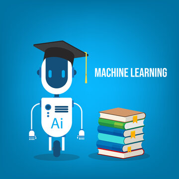 Artificial Intelligence Learning Assistant Robot Studying Books Education Technology Concept	
