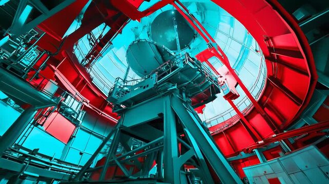 Large astronomical telescope operating inside a modern scientific observatory dome, allowing researchers to explore space and conduct celestial observation
