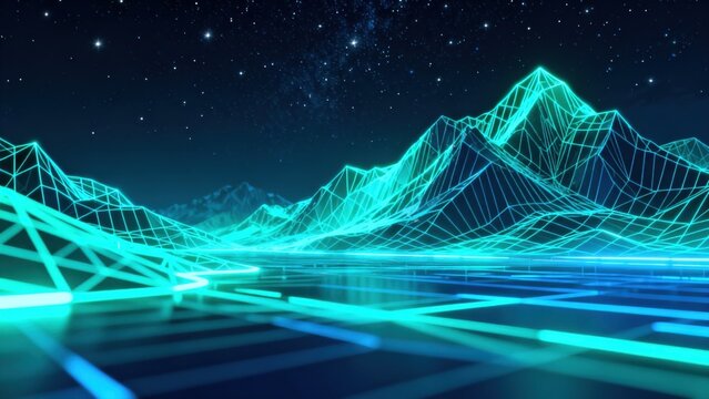 Futuristic neon mountain landscape