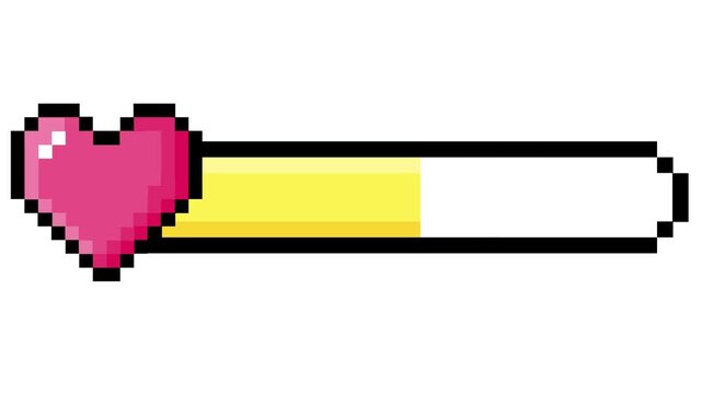 Retro pixelated health bar concept, showing a heart icon and progress meter for game vitality