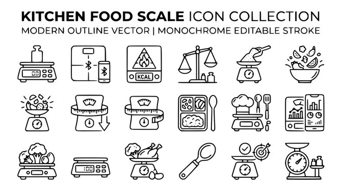 Kitchen Food Scale Icon Collection with Modern Outline Vector Design