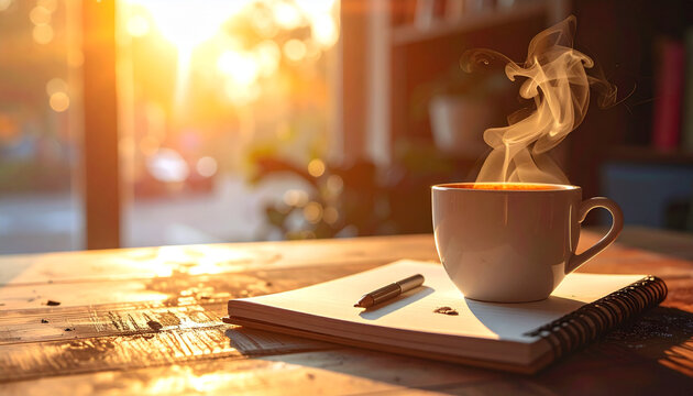 Cozy Coffee and Notebook Scene
