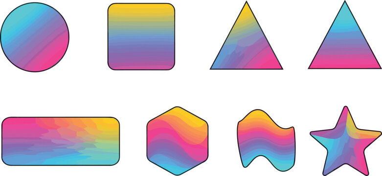 Colorful Gradient Geometric Shapes Icon Set with Circle, Square, Triangle, Rectangle, Hexagon, Wave, and Star Designs for Digital and Vector Artwork