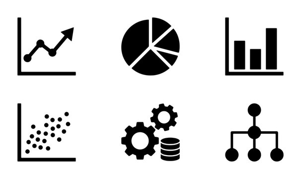 Data Visualization Icons Set, Business Analytics Charts and Graphs, Statistics Symbols, Vector Graphic Elements for Reports and Presentations