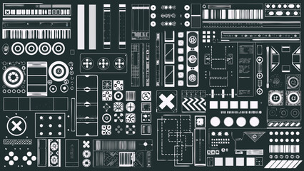 Fototapeta premium collection of technical interface elements white vector icons and symbols on dark background