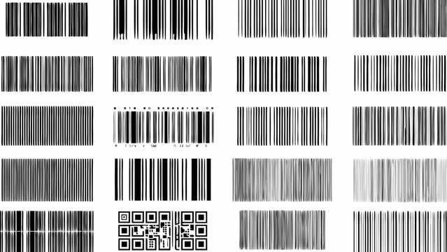 collection of various barcode and qr code designs on a white background isolated vector illustration