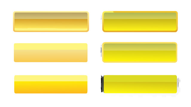 six rectangular yellow buttons with gradient fill on a black background