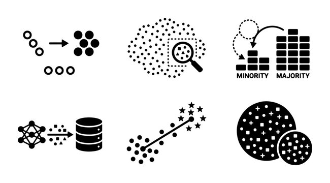 Data Science Icons: Clustering, Classification, and Analysis Vector Set, Machine Learning Concepts Visualized