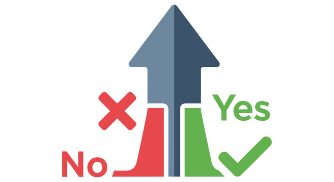 Arrow pointing upwards with yes and no indications and checkmarks