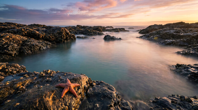 Sunrise Tidal Pool Reflection with Sea Star