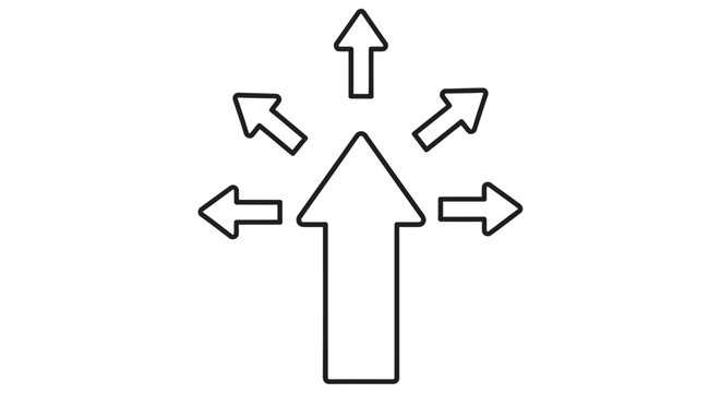 Multiple arrows diverging from a central upward pointing arrow